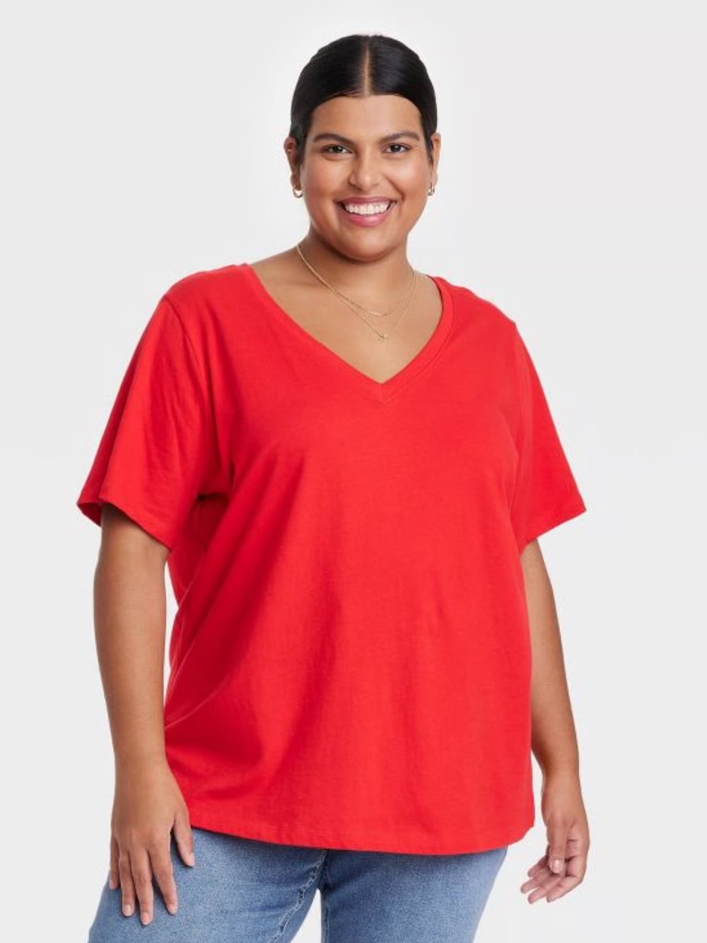Ava & Viv Red V-Neck Tee Plus Size